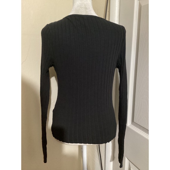 Free People Black Tilly Ribbed Button Up Long Sleeve Top M - Picture 5 of 8